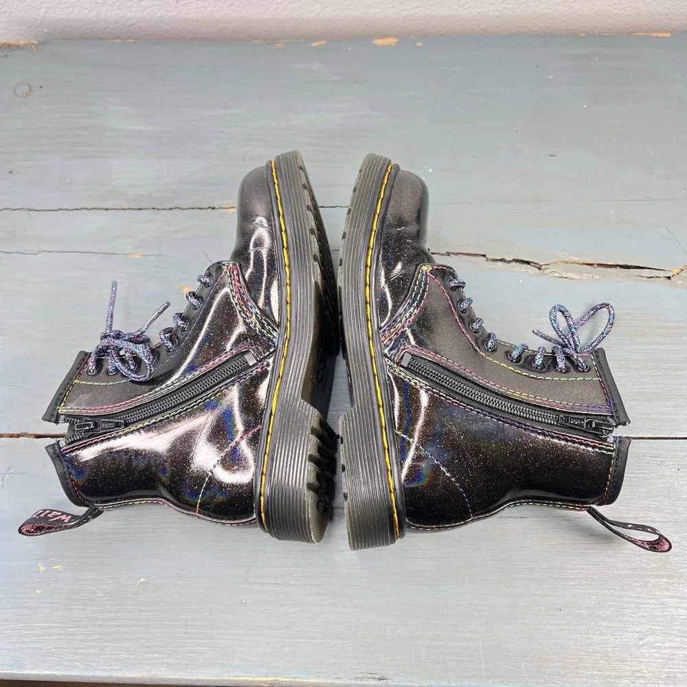 Dr. Martens 1460 T Kids Black Cosmic Glitter Rainbow Boots Size 10 US 9 UK